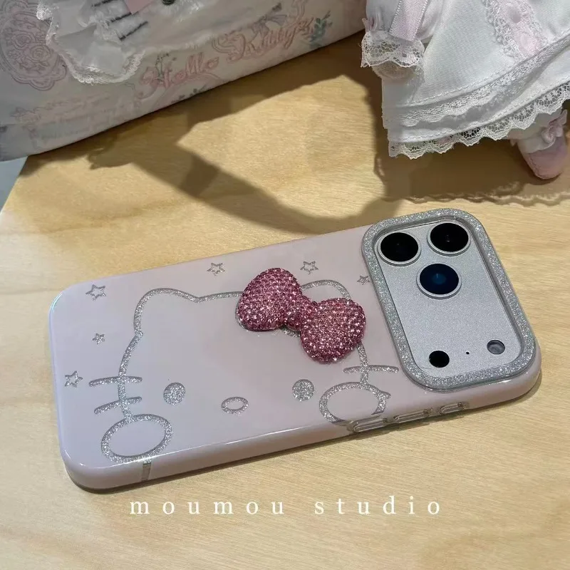 Creative animated 3D three-dimensional cute cartoon cat pattern bow phone case suitable for iPhone 17 16 15 14 ProMax girls gift