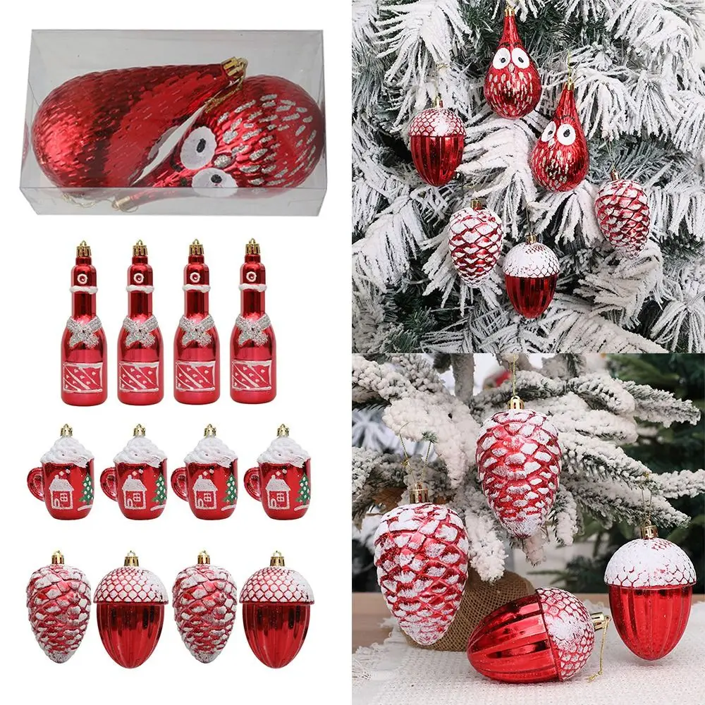 Red Christmas Hanging Decoration Electroplated Pinecone Acorn Owl Christmas Tree Ornament Party Supplies Plastic Xmas Baubles