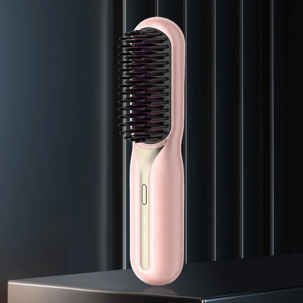 Portable Cordless Hair Straightener Brush with Anti-Scald Feature Adjustable Temperature for All Hair Types