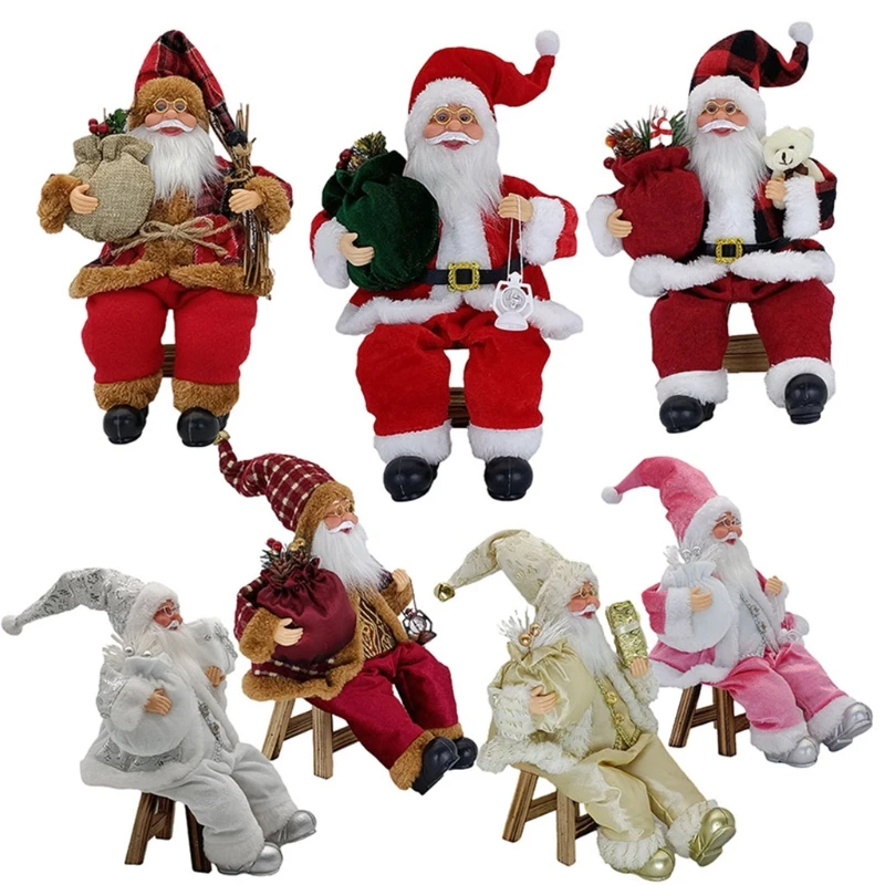 14Inch Sitting Santa Claus Figurines Christmas Figure Decorations For Home Xmas Tree Ornaments Santa Christmas Dolls Ornaments