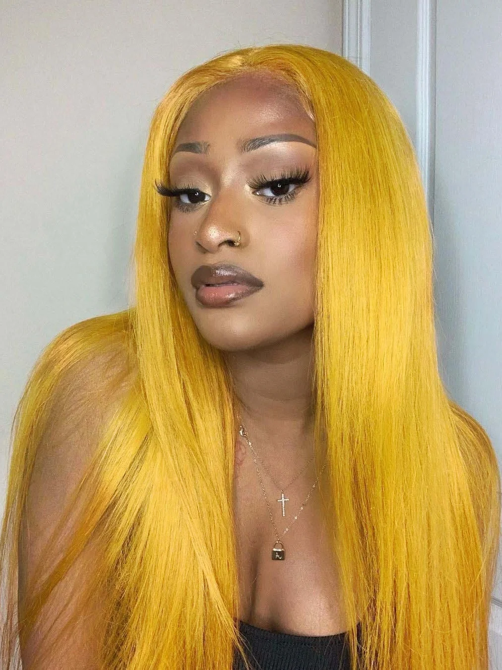 Yellow Wig Long Straight Synthetic Lace Front Wig Glueless Frontal Bright Colored Natural Hair Lace Wigs for Women Party Cosplay