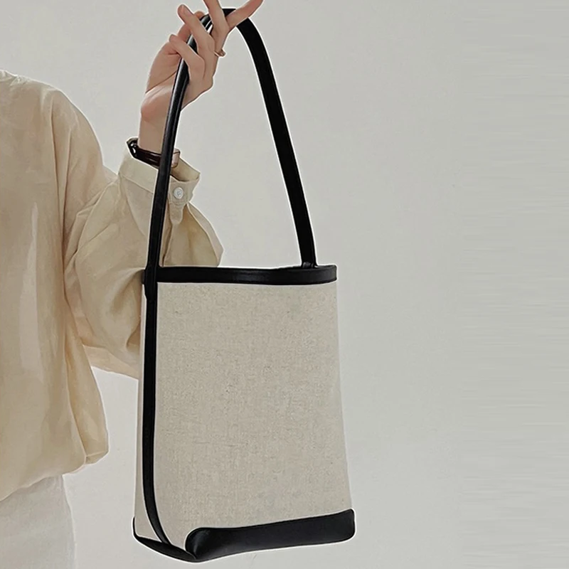 Simple Tote Bag Women Luxury  Designer Handbag And Purses 2023 New In Canvas Material Bucket Shape High Capacity Sling Bag Y2K