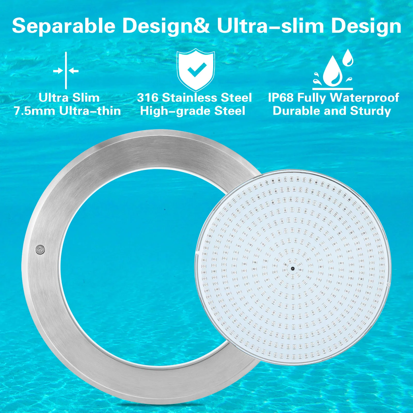 Lampe de Piscine LED Ultra Fine en Acier Inoxydable, Étanche, 35 Watts, 316 Rang