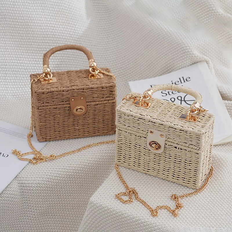 Small Fragrance Crossbody, Hand-carry, Dual-purpose Casual Woven Bag, Japanese And Korean Small Square Box, Straw Beach Bag