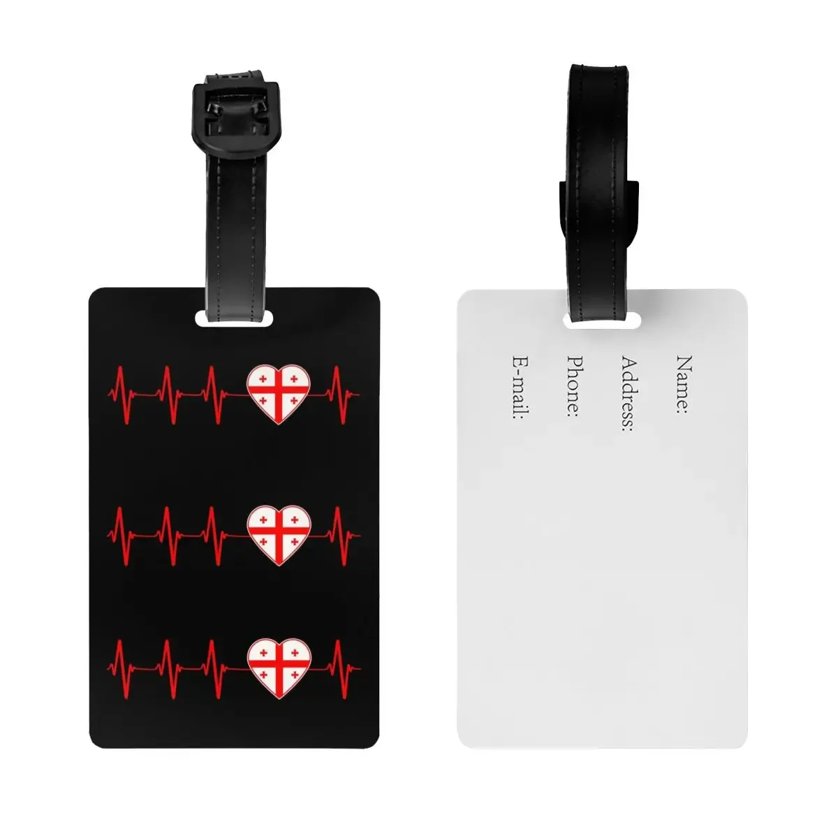 Heartbeat Georgia Flag Luggage Tag for Travel Suitcase Georgian Heart Family Privacy Cover Name ID Card