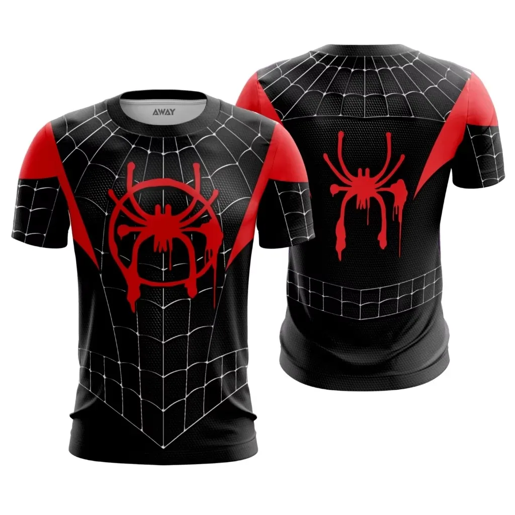 Eltern-Kind Spider Hero Grafik-T-Shirt, rot-blaues 3D-gedrucktes Jersey, Polyester-Kurzarm-Oberteile für passende Familienoutfits