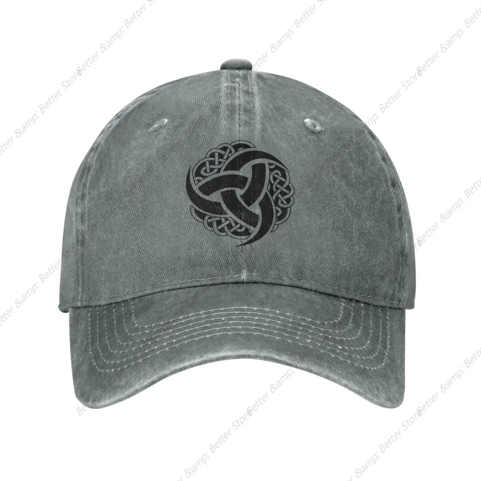 Norse Vikings Warrior Mjolnir and Rune Wheel Norse Symbol Vintage Washed Denim Baseball Cap Adjustable Dad Hats Gift