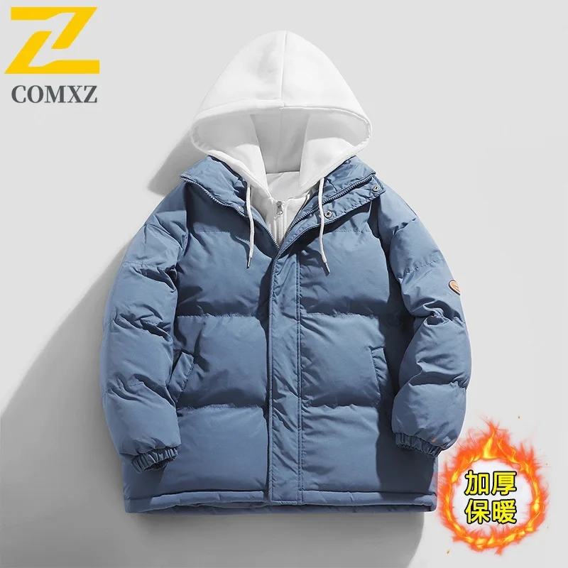 COMXZ Mens Hooded Layered Jacket Trendy Brand Cotton-Padded Coat Waterproof Windproof breathable lightweight windbreaker 2025