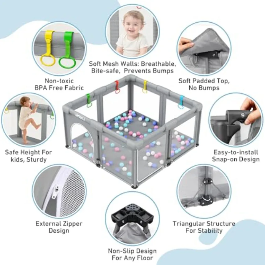 Baby Playpen Foldable Playpen for Babies and Toddlers Large Playpens Portable Play Pen with 2 Doors Safety Area for Kid Fence T
