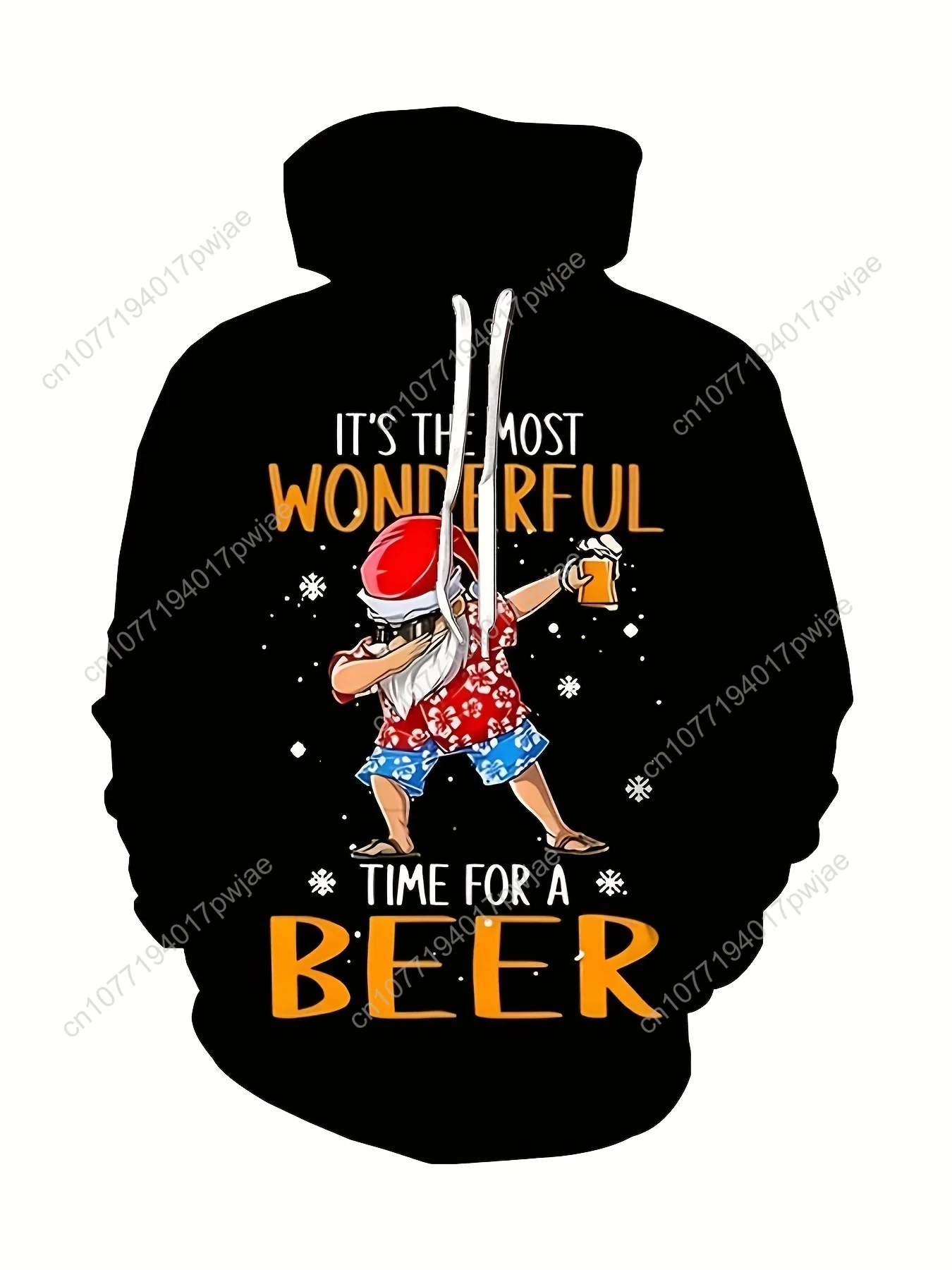Christmas Santa Hat Pattern Hoodie for Men - Casual Polyester Knit Fabric with Hood, Regular Fit, Novelty Beer-Themed Design