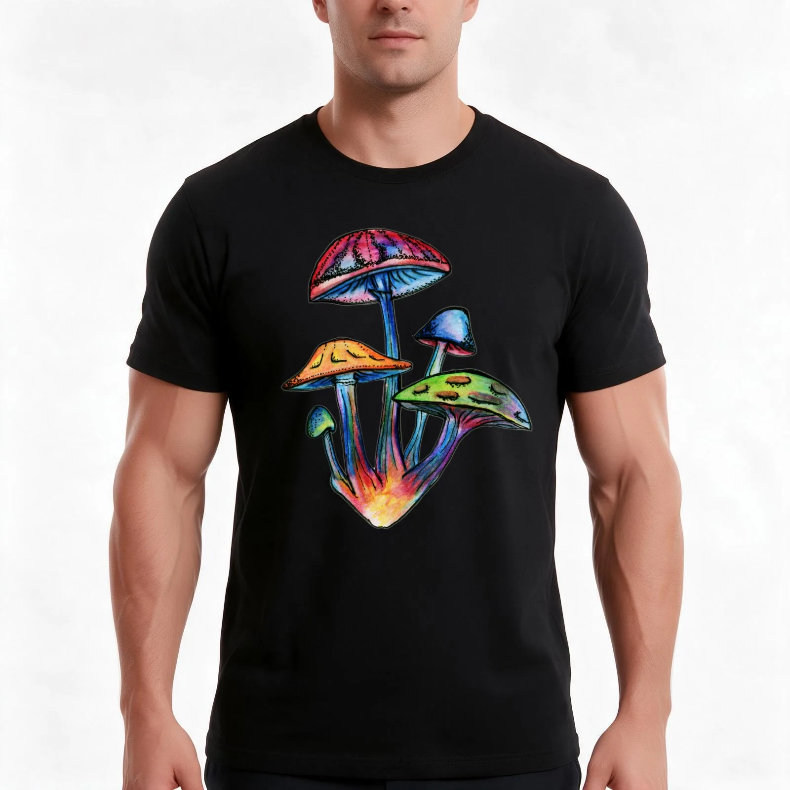 Cluster of Colored Shrooms T-Shirt Summer Casual Cotton Tee Oversized Streetwear Tops Vintage Graphic Print Unisex Men Women