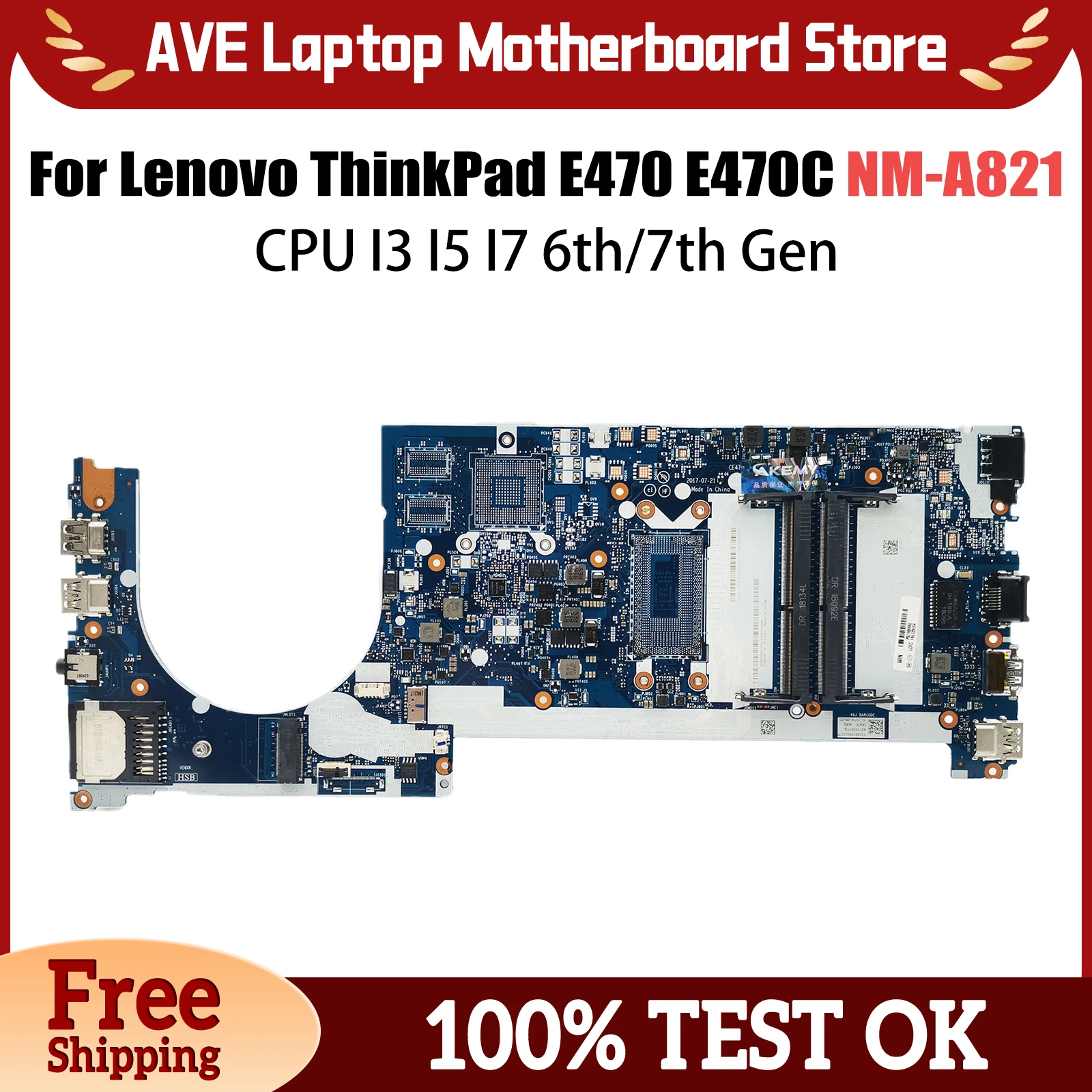 

01YT084 Mainboard For Lenovo ThinkPad E470 E470C Laptop Motherboard NM-A821 with I3 I5 I7 6th/7th Gen CPU 01EN259