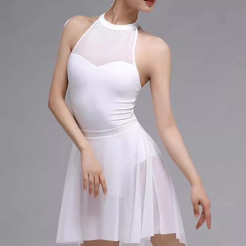 Erwachsene Frauen Sommer ärmellose Ballett Tanz Onesie Hals Spleißen Gymnastik Anzug für aktive Kleidung und Fitness