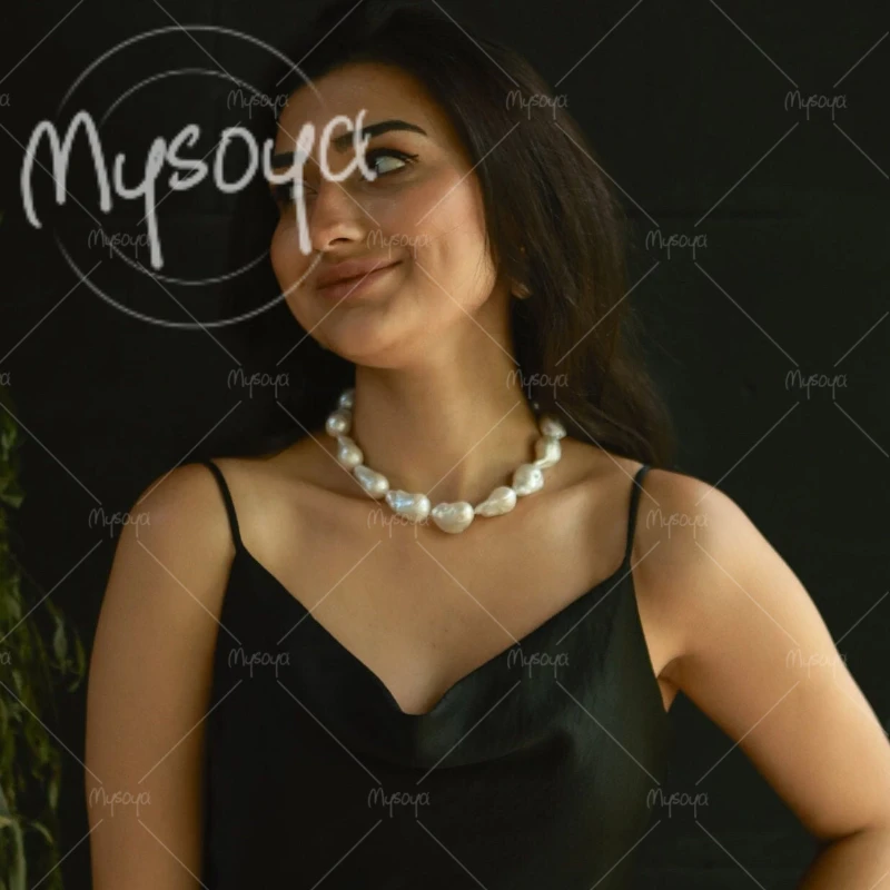 MYSOYA 13-16mm Large White Baroque Freshwater Pearl Necklace, Suitable for Birthday/Wedding/Mother's Day/Father's Day Gift A1017