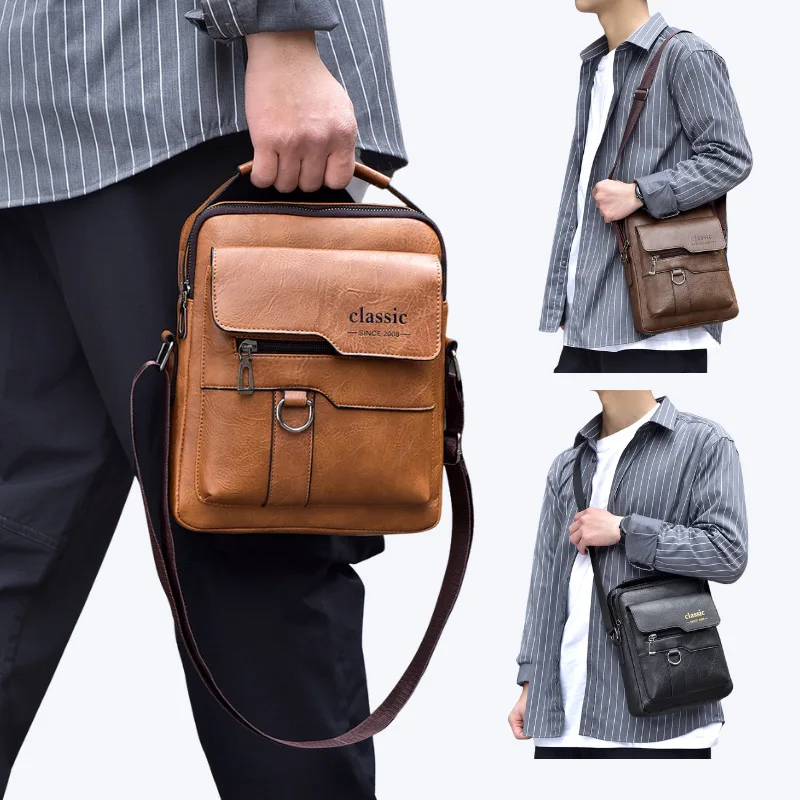 

Men's Luxury Shoulder Bags retro Crossbody Bag Large Capacity Zippers Handbags Artificial Leather Business Messenger Tote Bags