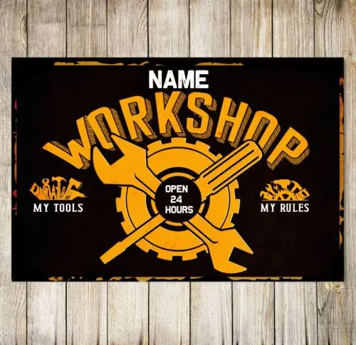 

Personalised Workshop Sign Metal Garage Shed Signs Gift Plaque