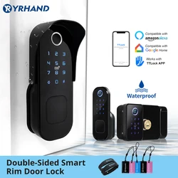 Impermeável Double Fingerprint Door Lock, Portão ao ar livre, Bluetooth TT Lock, WiFi Passcode, IC Card, Keyless Enter, Bloqueio Eletrônico