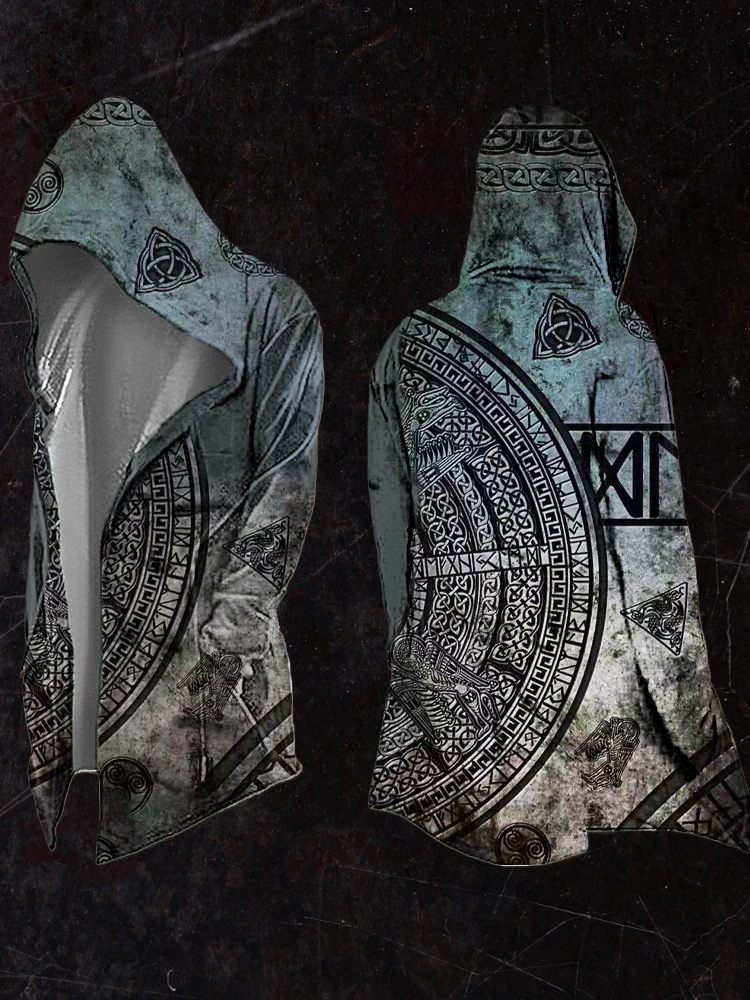 2025年新作 抽象的な宇宙レトロプリント 春/秋 メンズ 3Dデジタルプリント オーバーサイズ フード付きトレンチコート カーディガン