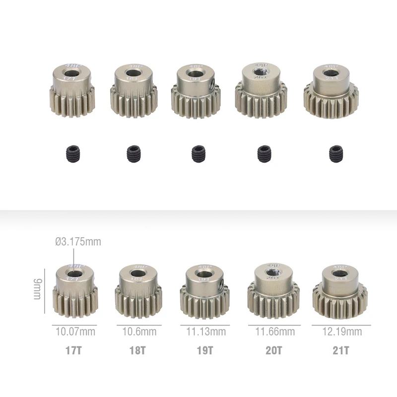 5PCS 48DP 3.175Mm Aluminium Pinion Motor Gear Set For 1/10 RC Car Truck