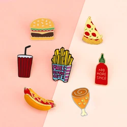 Cartoon Food Enamel Brooch Hamburger Pizza Chicken Coke Coffee Popcorn French Fries Sandwich Hot Dog Badge Pins For Kids Jewelry