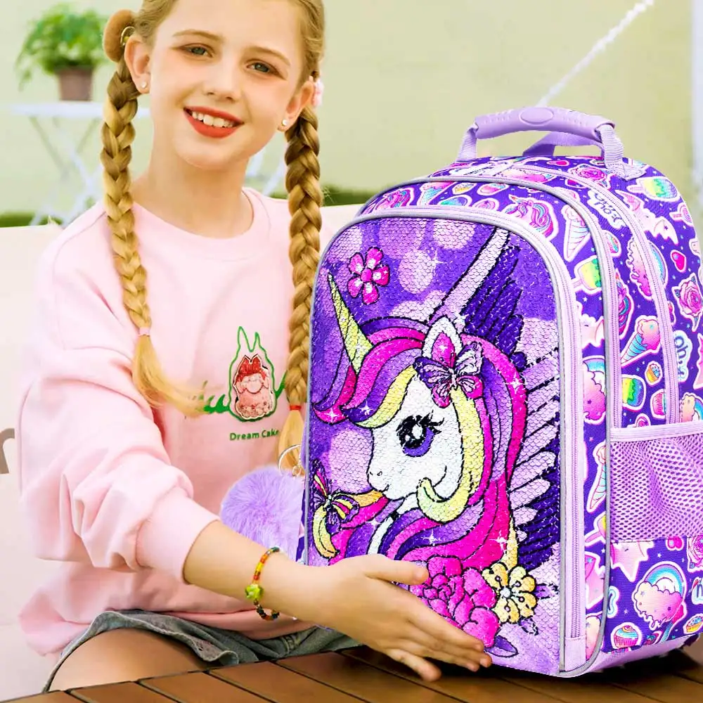 3PCS Unicorn Backpack for Girls, 16\