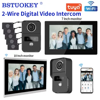 2 fios 1080p 7/10 Polegada tela de toque colorida wi fi campainha vídeo sem fio tuya kit interfone casa inteligente para sistema controle acesso rfid
