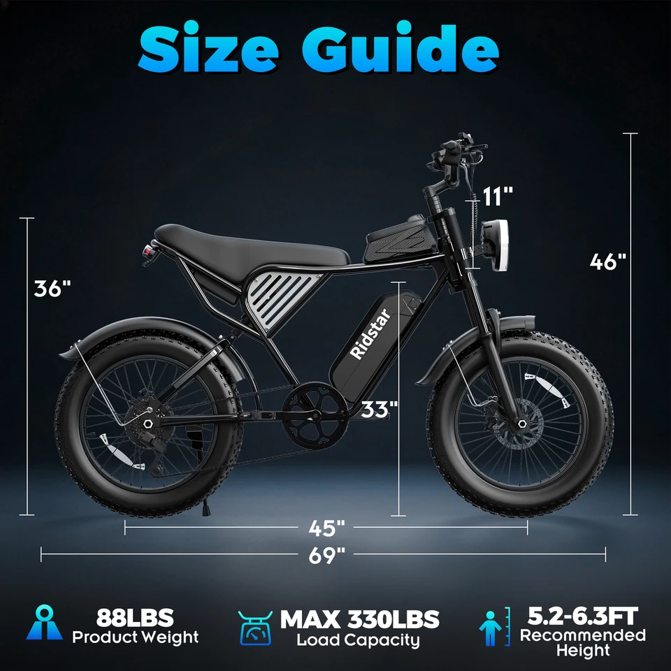 Ridstar Q50LITE 1500W Electric Bike for Adults Max 31MPH Battery 48V 15.6AH E-Bike Electric Bicycle 20x4" Fat Tire Mountain Bike image 7
