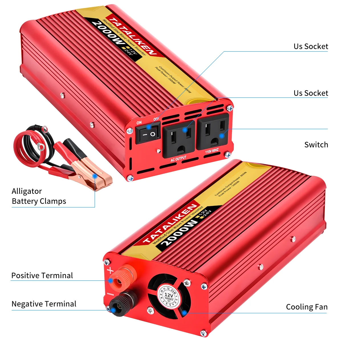 تعديل موجة جيبية العاكس 2500 واط/2000 واط السيارة المحمولة العاكس 110 فولت 60 هرتز