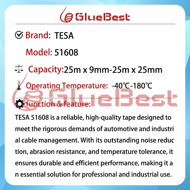 TESA 51608 Automotive Fleece Wire Harness Tape for Noise Reduction Abrasion Resistance and High-Temperature Applications