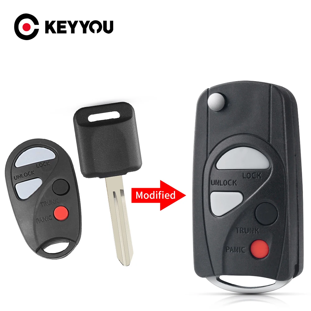 KEYYOU-carcasa para llave de coche, carcasa para mando a distancia modificado, 4 botones, para Nissan Sunny, Infiniti, Sentra, Maxima, i30, G20,