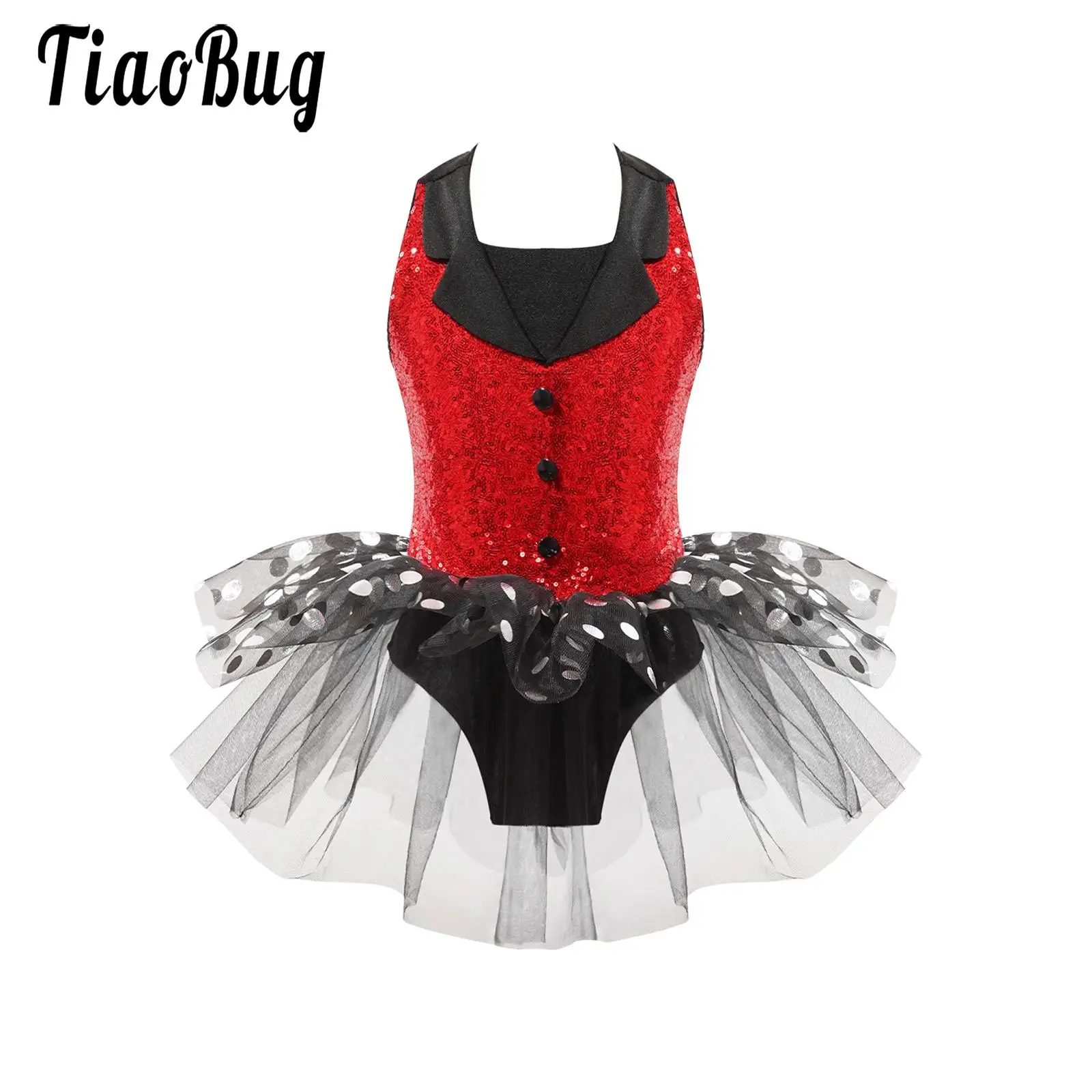 Girls Ballet Tutu Dress for Kids Jazz Latin Dance Clothing Sequins Polka Dots Tulle Dance Costume Stage Performance Dancewear