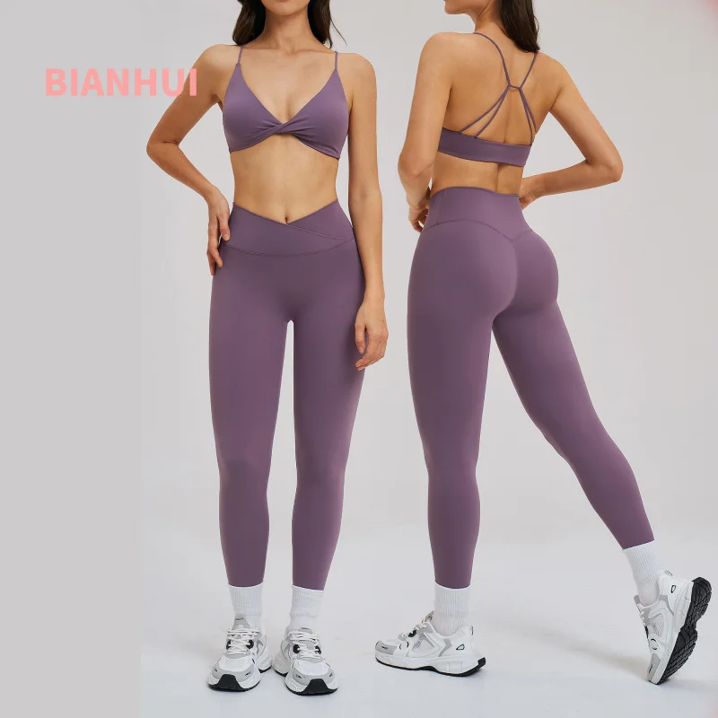 

Комплект из 2 предметов: женский спортивный костюм для йоги, топ-бра и леггинсы с высокой талией, комплект для спортзала, фитнеса, бега, тренировок, спортивная одежда