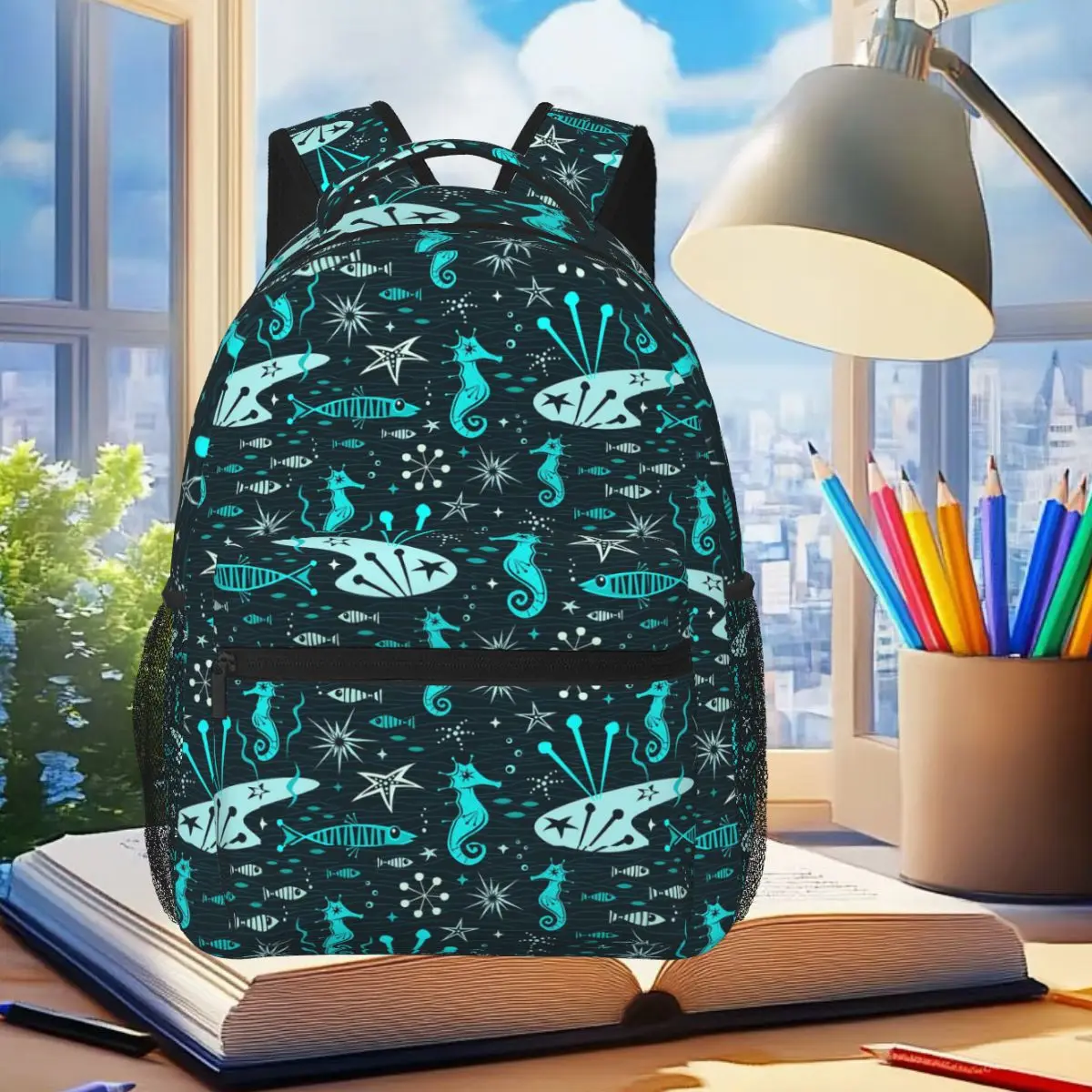 

Atomic Glowing Seahorses Student Backpack School Bag Hiking Travel Daypack for Boys Girls Fashion Bookbag Shoulder Bags