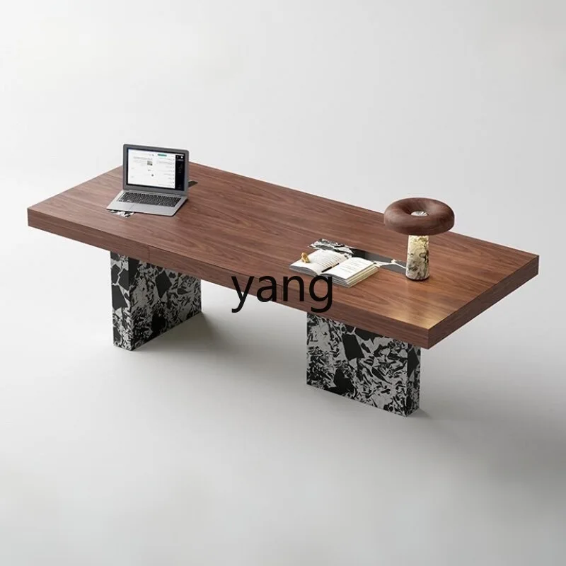 

LTT Italian Minimalist Solid Wood Dining Table Walnut Color Desk Living Room Convertible Office Desk