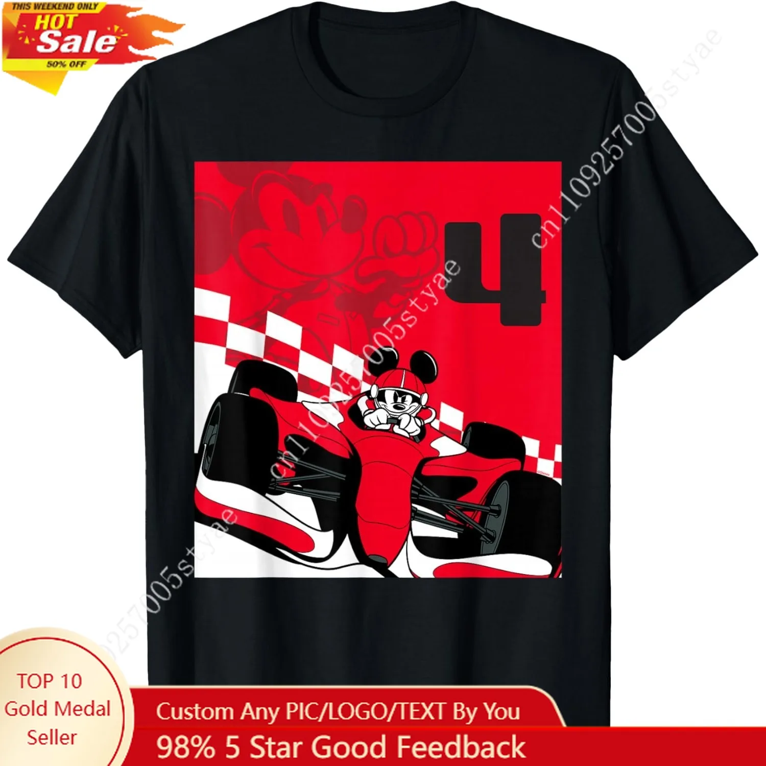 

Disney Racing 4th Birthday 4 Years Old Mickey Mouse Race Car Boy T-shirt Cute Tops Soft Tee Holiday Outfit Vacation Trip Clothes