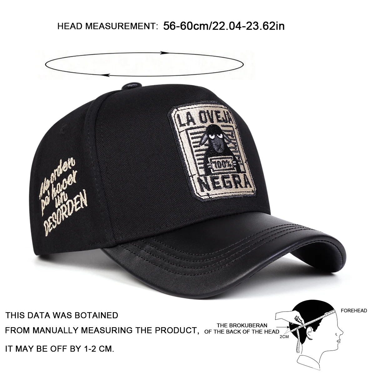 Unisex LA OVEJA NEGRA Baseballkappen mit Buchstabenstickerei, Frühling und Herbst, verstellbare Freizeithüte für den Außenbereich, Sonnenschutzhut, Sportkappe – Detail 7