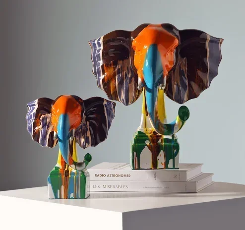Abstract Living Room Decoration Accessories Modern Stained Dripping Paint Elephant Sculpture Statue