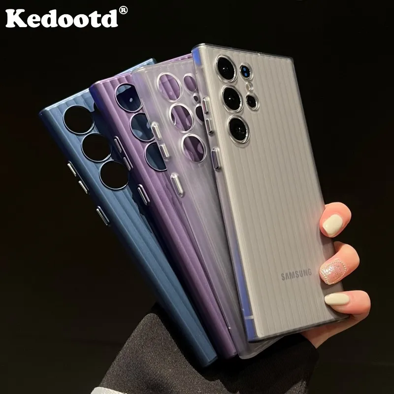 Luxus Streifen Muster Hard PC Fall Stoßstange für Samsung Galaxy S24 Ultra S23 plus Ultra Kamera Schutz stoß feste matte Abdeckung
