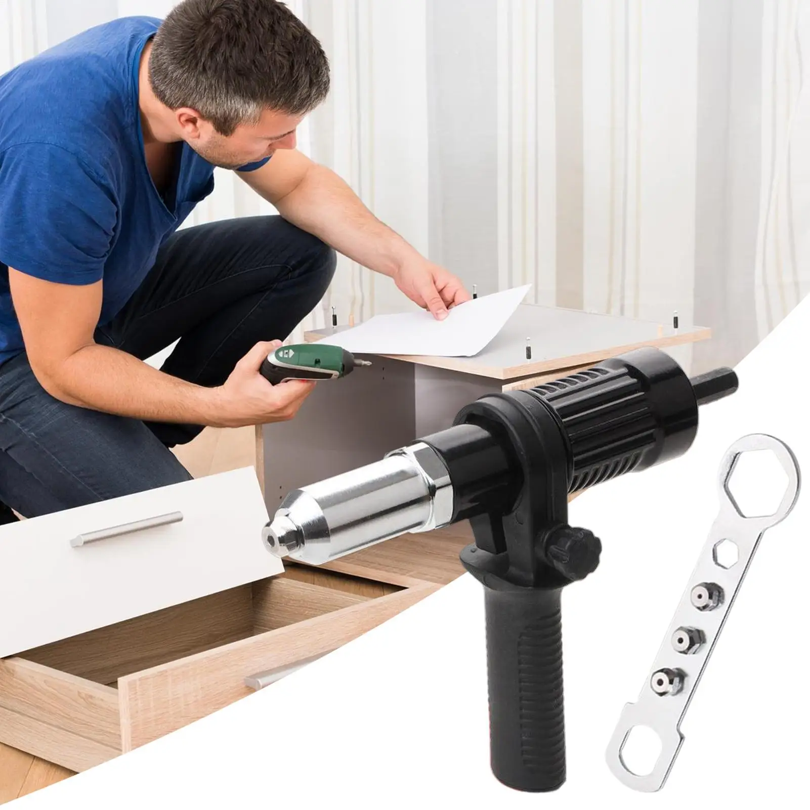 Rivet Adapter Kit Power Drilling Tool Ergonomic Handle Rivet Adapter Kit For Industry Garage Repair Maintenance Workshop