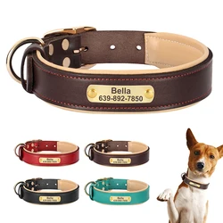 Soft Padded Leather Dog Collar Personalized Pet Dog Collars Free Engraved ID Name Necklace for Small Medium Large Dogs Pitbull