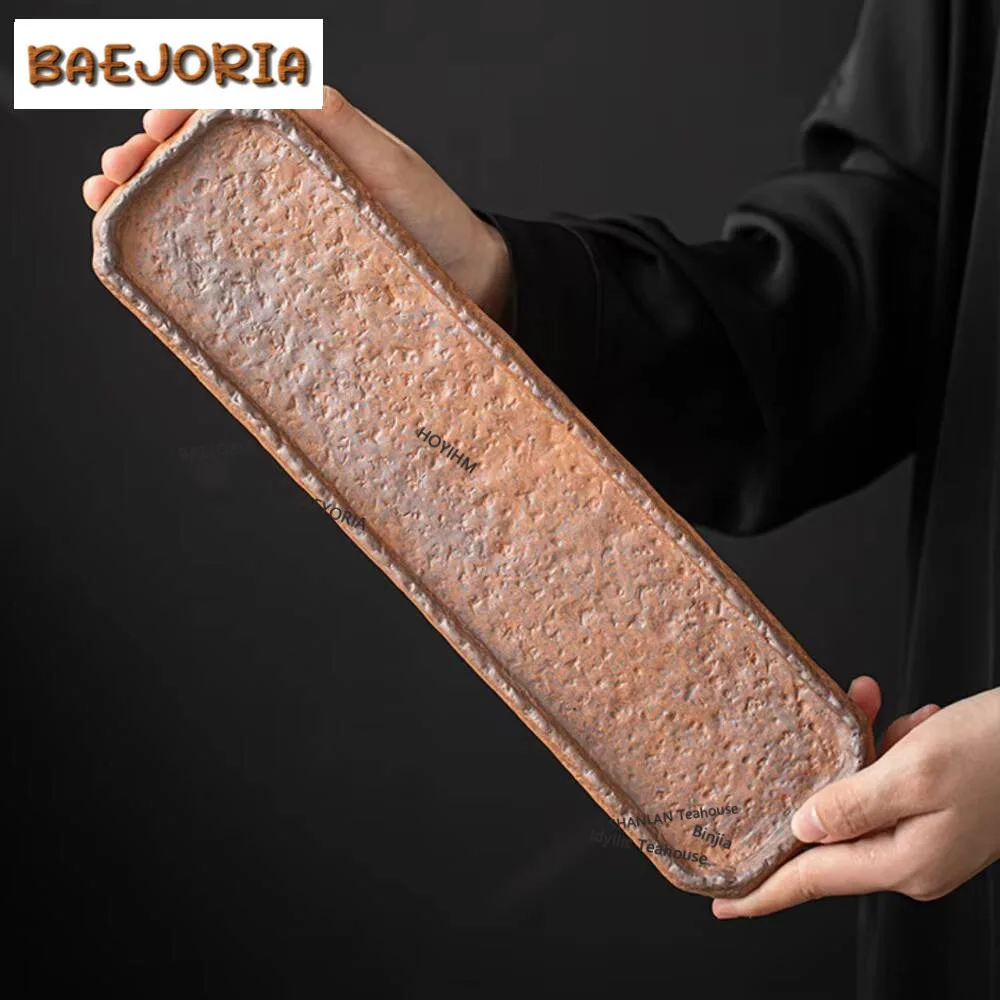 

Retro Coarse Pottery Old Thing Rectangular Tea Tray Handmade Tea Board Household Dishes for Serving Tea Services Supplies Craft
