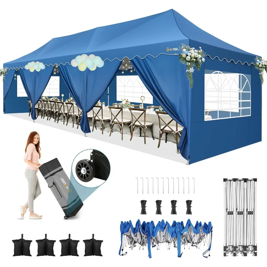 

Всплывающий навес 10x30, большая палатка для вечеринок с 8 боковыми стенками, портативный уличный навес с роликовым мешком, мешки с песком, устойчивые к ультрафиолетовому излучению, водонепроницаемые