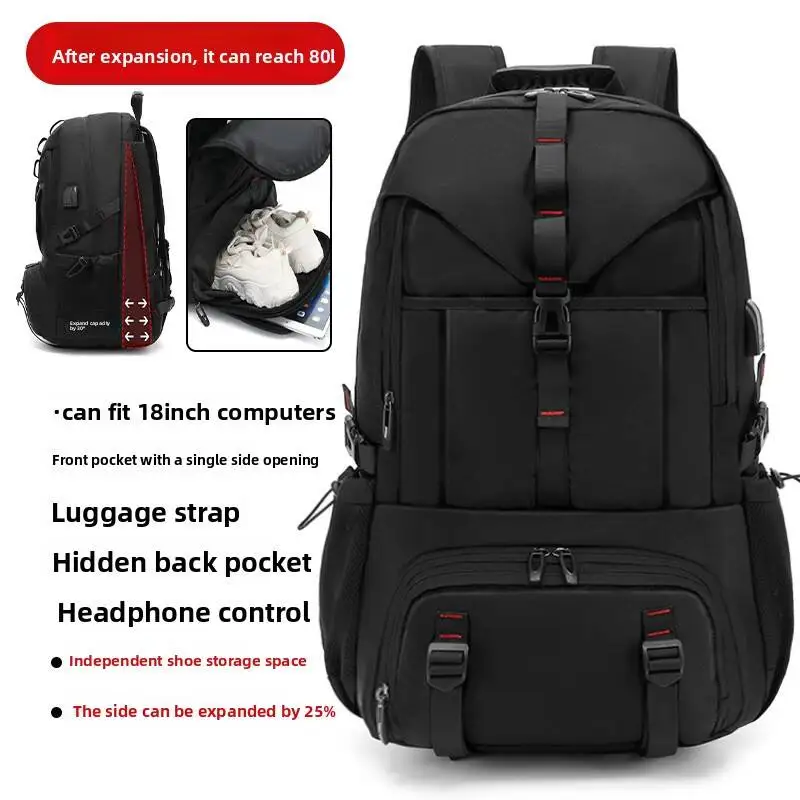 50L 80L Large Travel Backpack Men Separate Shoe Compartment Business Bag Outdoor Sports Waterproof Man Black Storage Backpacks