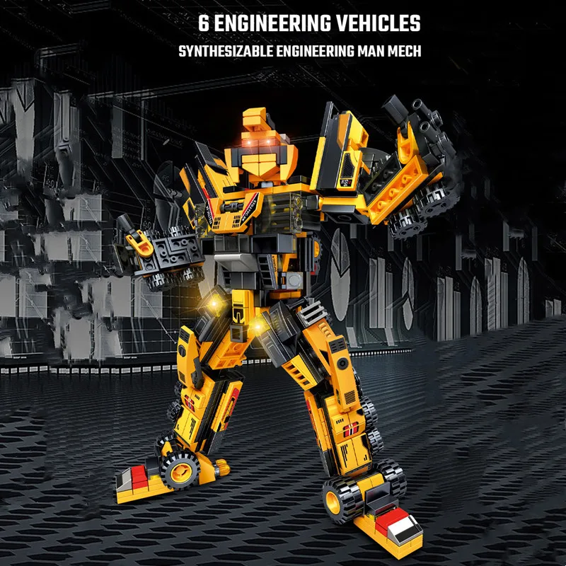 SEMBO 6IN1 Heavy Engineering Man Transformation Mecha Building Blocks City Construction Vehicle Robot Bricks Kids Toys Boys Gift