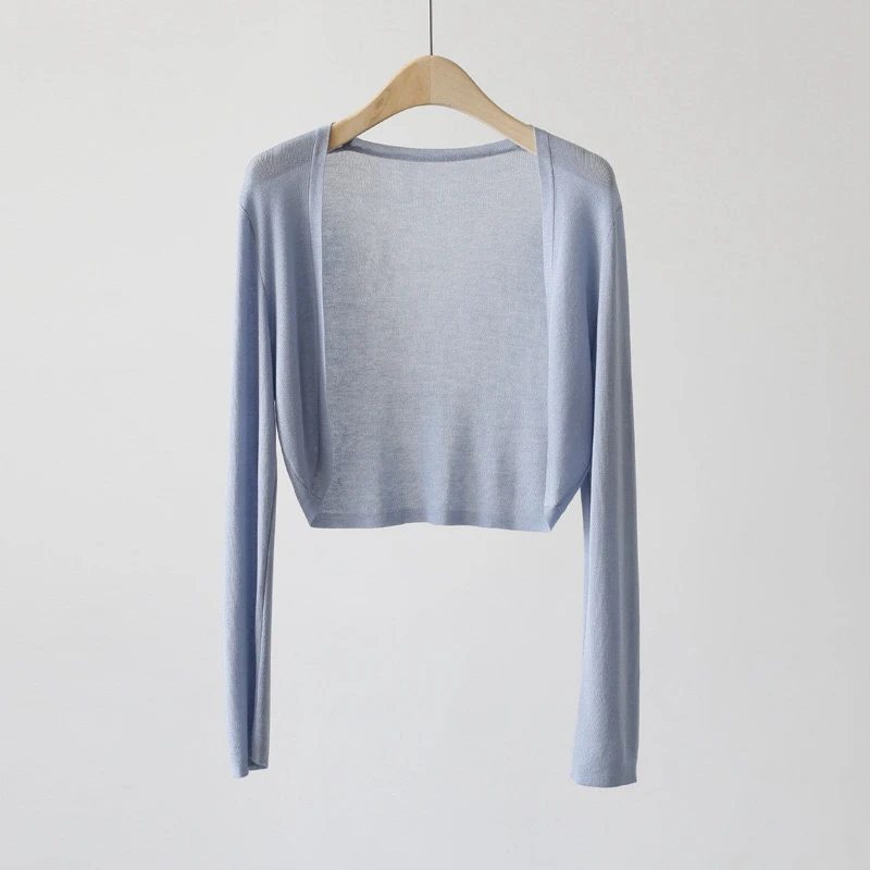 Short Ice Silk Knitted Sun Protection Cardigan Women's Thin Summer Suspender Skirt Layered Gauze Jacket Air-conditioned Cover Up