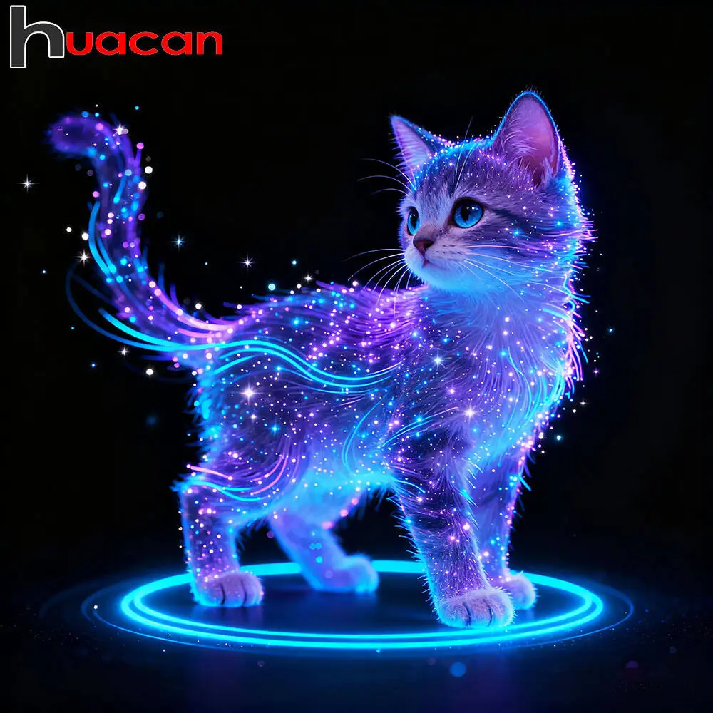 Huacan DIY-Diamantgemälde, Katze, Tier, Diamant-Stickerei, neue Kollektion 2025, Bild von Strasssteinen