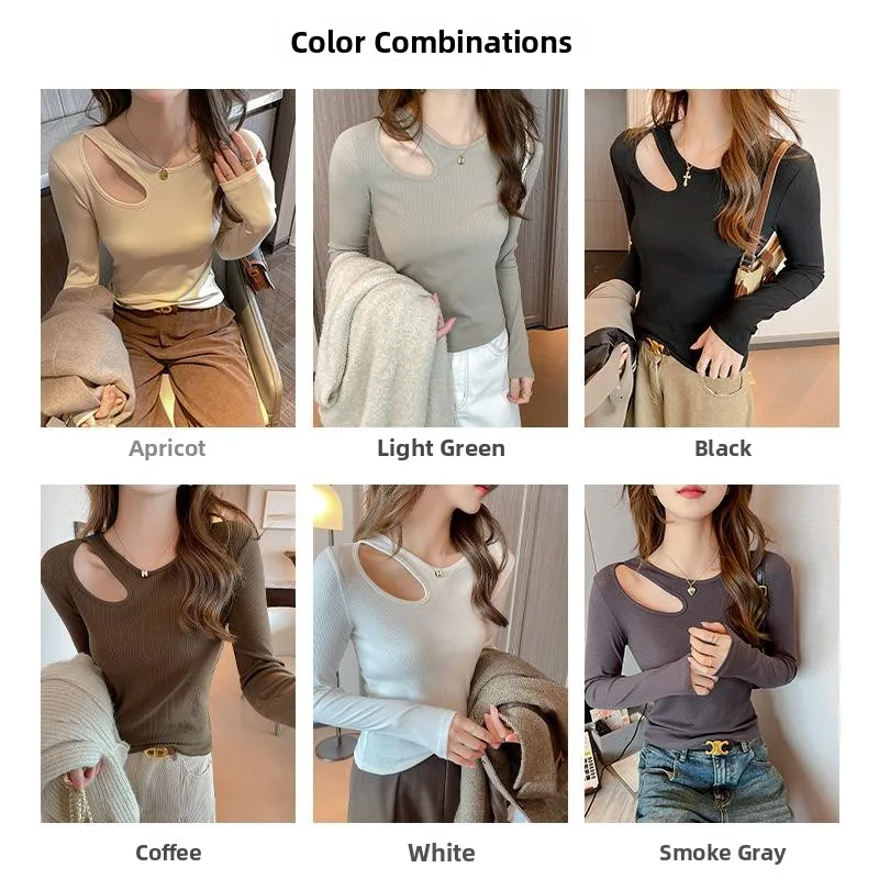 

Women's Hollow out Long Sve irt with Inner Lace Top Simple Sle Polyester Fabric Fall Season Women's Faion