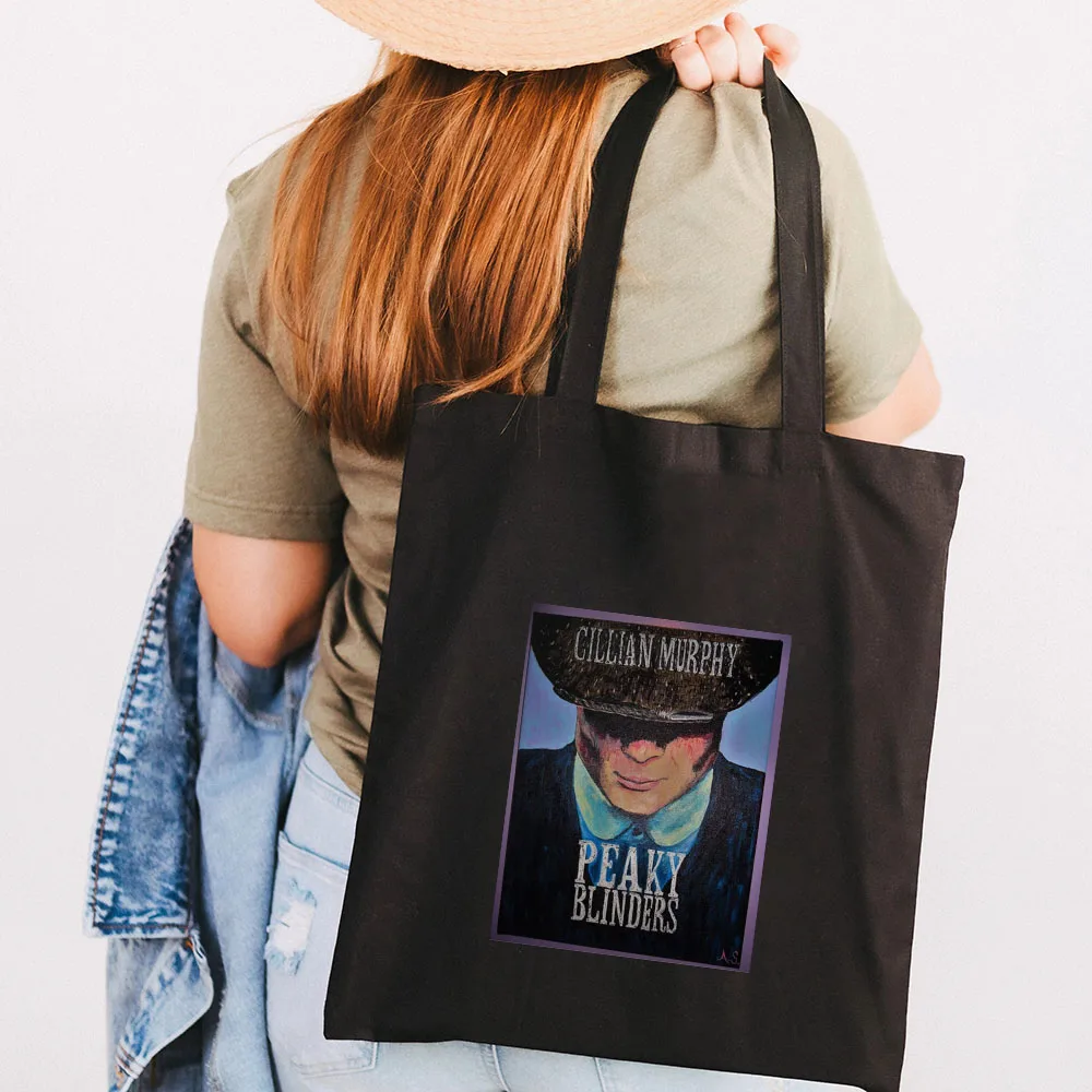 Peaky Blinders Thomas Shelby Portrait Women Canvas Shoulder Bags Harajuku Handbag Totes Eco Shopper Reusable Cotton Shopping Bag