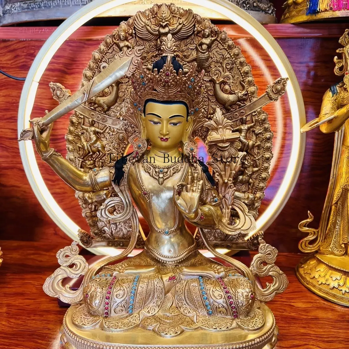 Manjushri Bodhisattva boutique craftsmanship pure copper gilt Buddha statue household ornament one foot two bronze statue