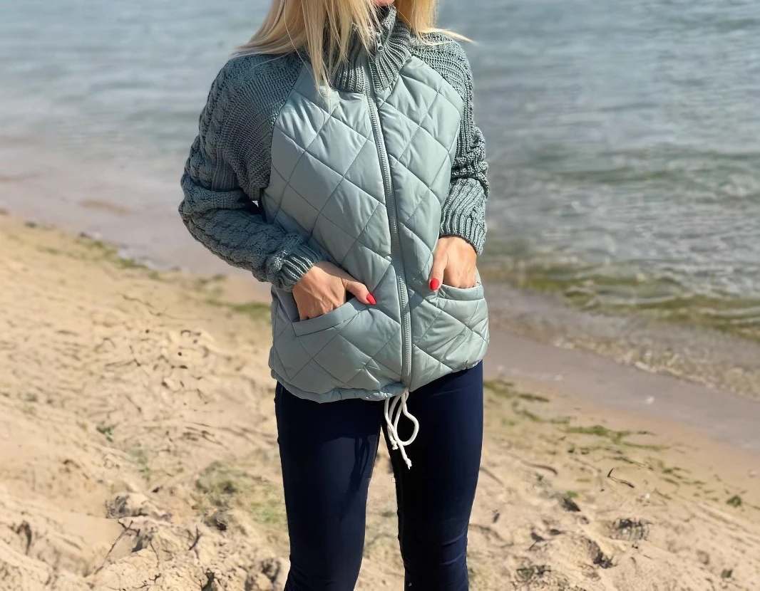 2025 Autumn and Winter New Fashion Sweater Patchwork Cardigan Stand Up Collar Women's Coat Cotton Jacket